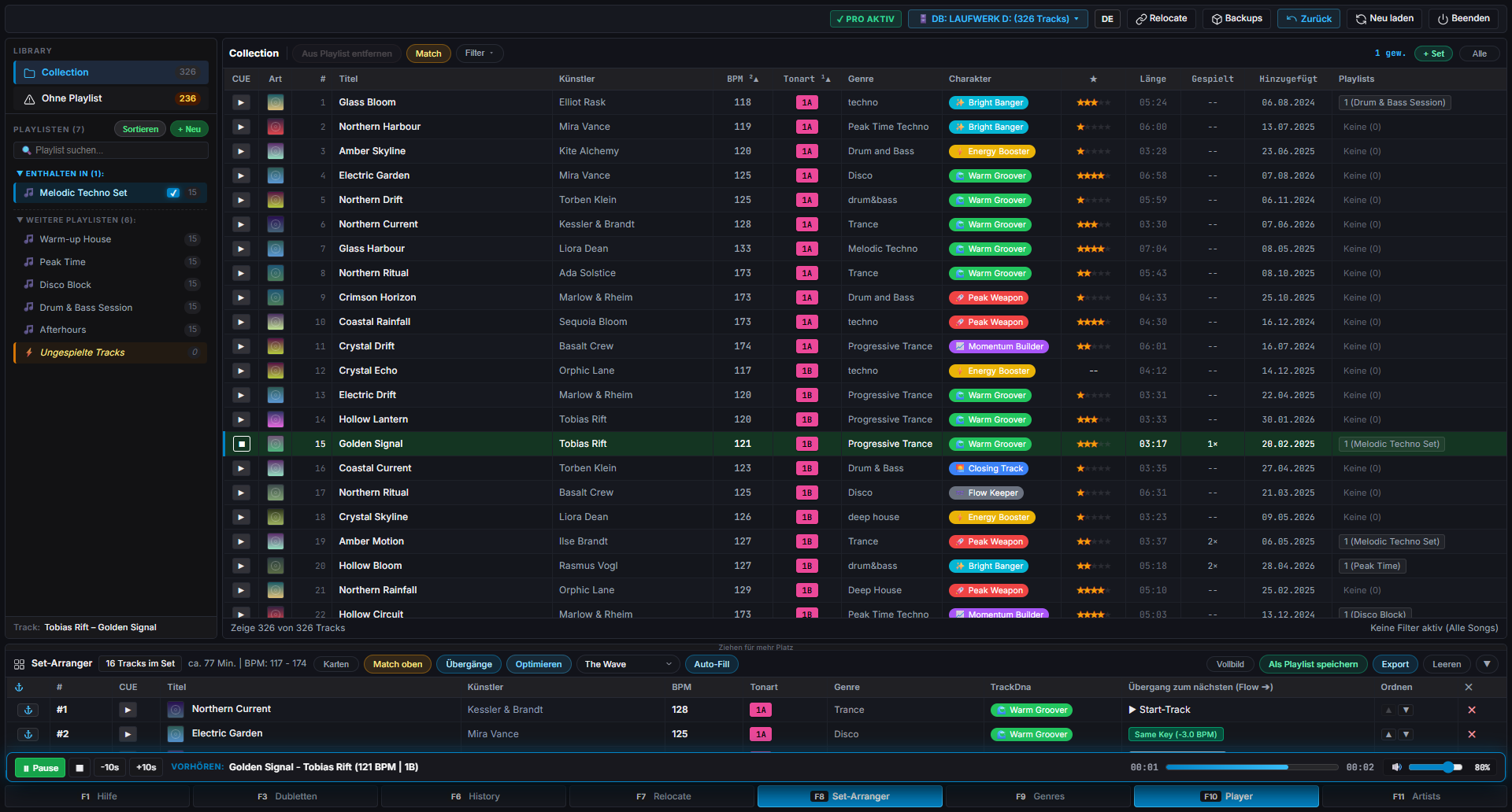 CUE-Player previewing a track with playback controls